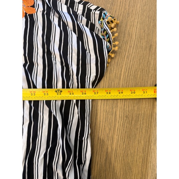 Savanna‎ Jane Striped Embroidered Tunic Top Boho Pom Pom Fringe Size 1X - Picture 6 of 7